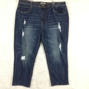 Dollhouse Womens Jeans Cropped Denim Blue Destroyed Distressed Whiskered Plus 24